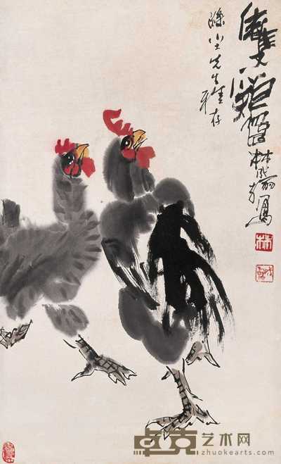 林成翰 双鸡 镜心 79×48cm